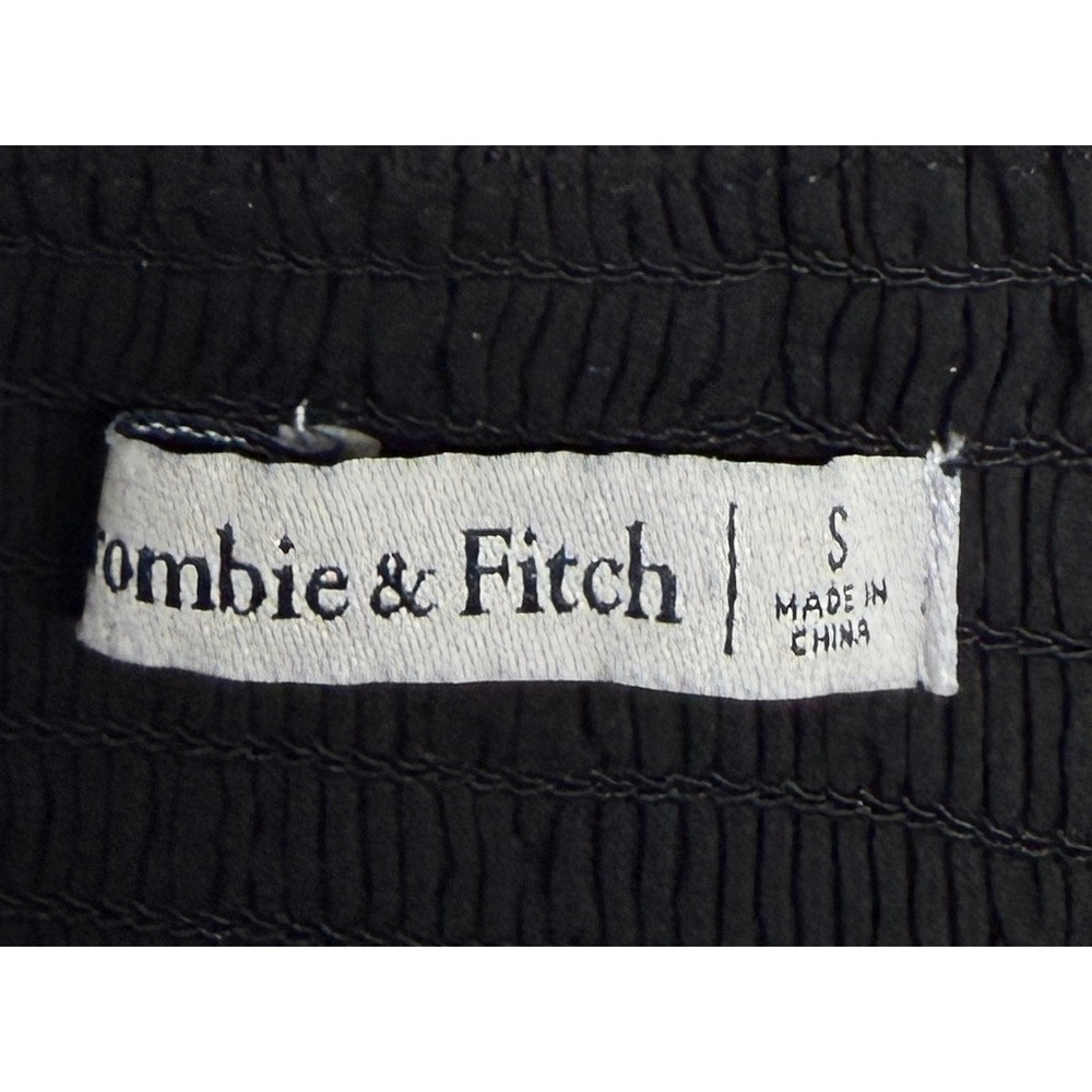 ABERCROMBIE FITCH Cutout Lined Ultra Crop Top Blouse Womens S Black Ruched Back - Picture 5 of 7